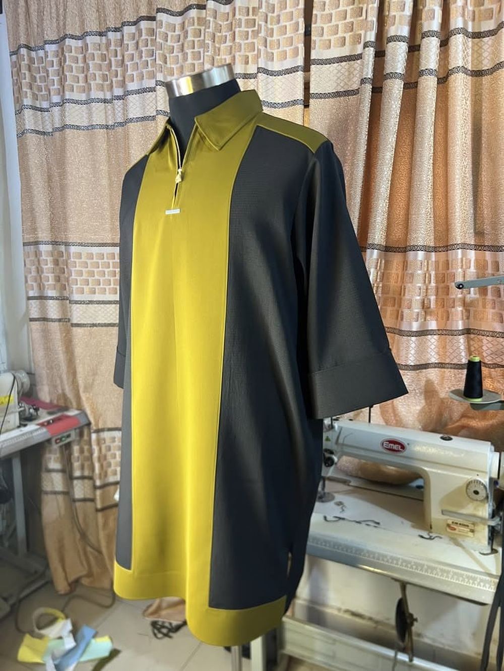 The Olive Colourblock — olive and black zip tunic